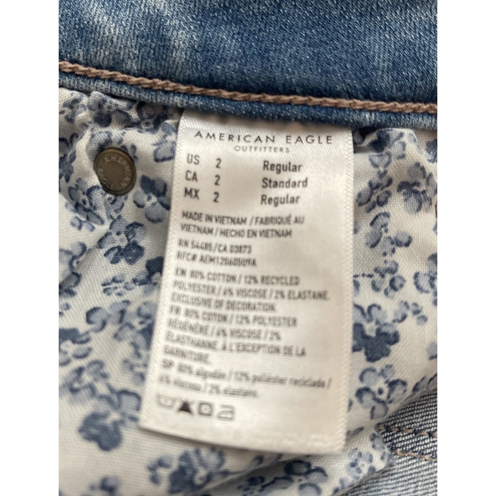 American‎ Eagle Denim Jeans Curvy High Rise Flare Distressed Blue Women's 2 - Picture 7 of 8